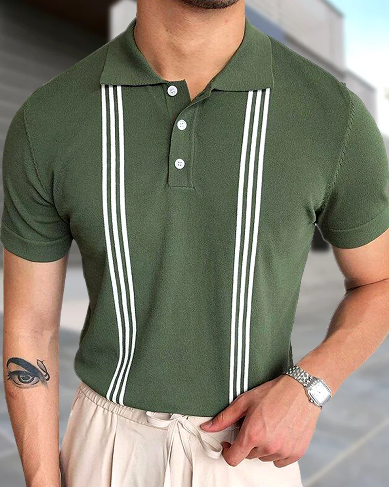 Men's Green Striped Slim Polo Shirt