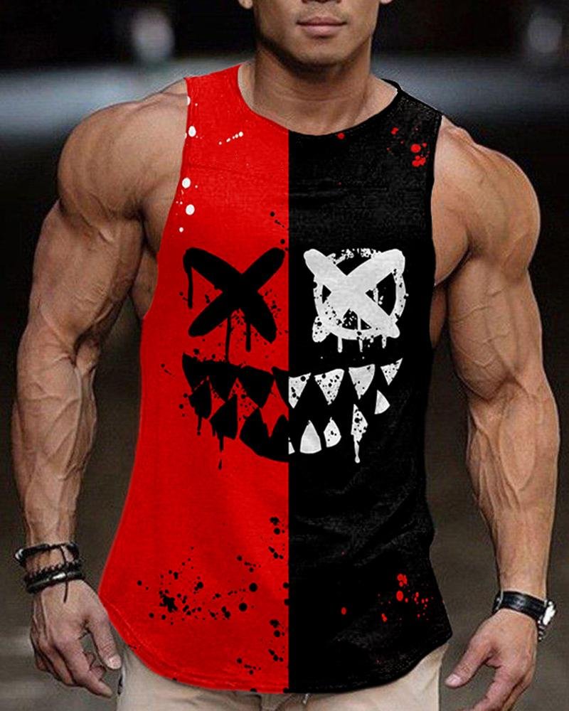 men's spliced printed casual vest