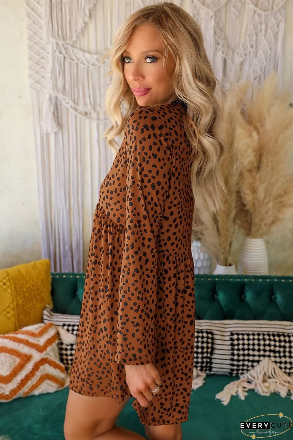 Leopard Print Long Sleeve Mini Dress for Stylish Occasions