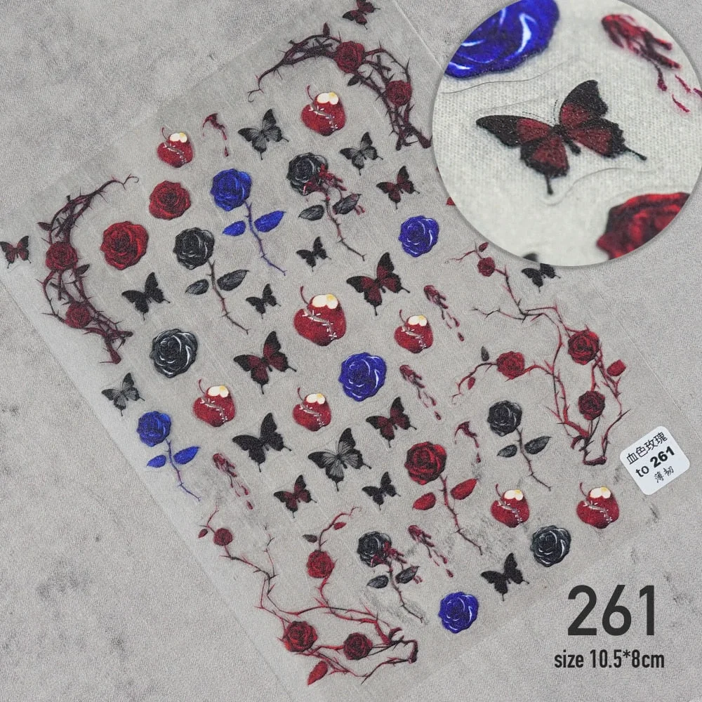 3D Engraved Nail Art Stickers Black and white Leaf Flower high quality Water Decals Embossed Pattern Nail Water Slide Decals