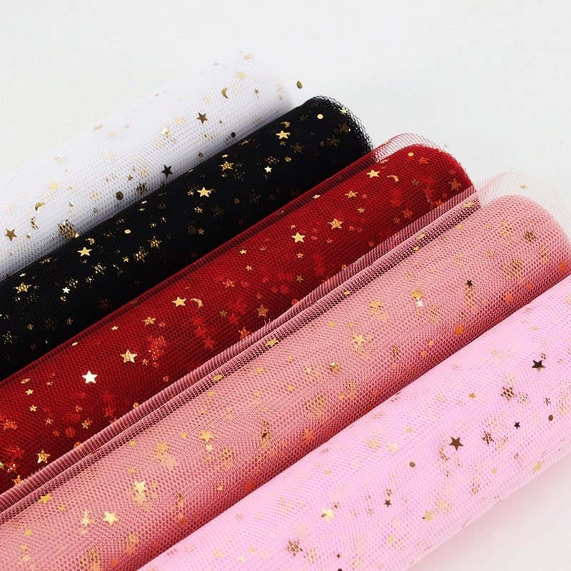 Hot Stamping Star Moon Gauze Flower Packaging Materials Florist Supplies Valentine’s Day Floral Bouquet Packaging Mesh