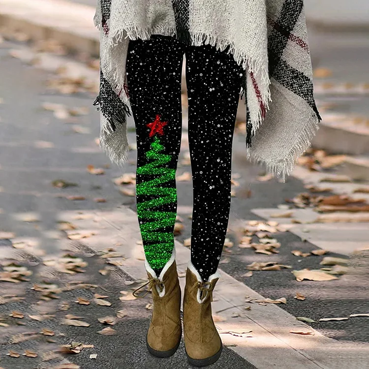 Christmas Tree Stars Print Casual Leggings