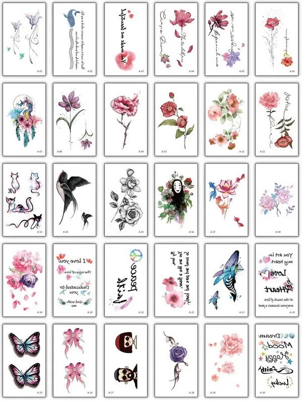 30pcs/lot temporary chinese tattoos set small fake tatoo boys black arm sleeve tattoo sticker words hand tattoo waterproof mens
