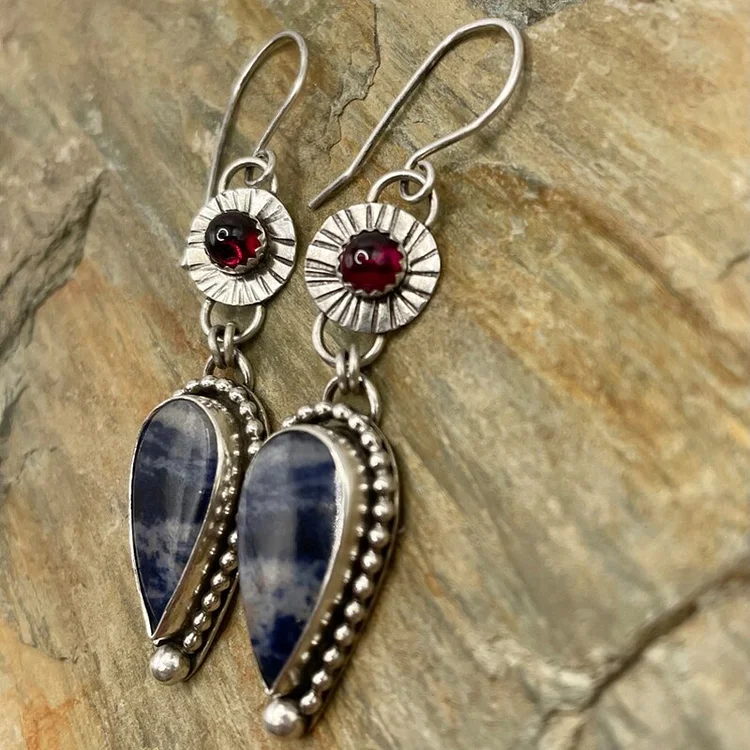 Vintage Teardrop Shaped Enamel Inlaid Ruby Earrings