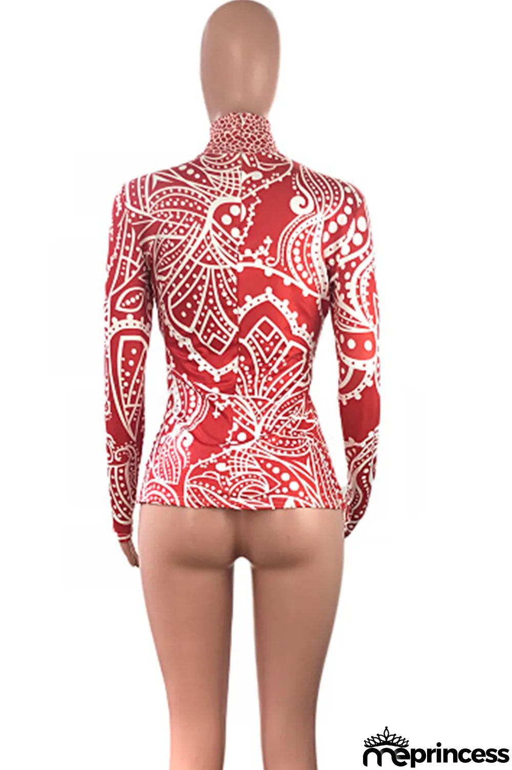 Black Turtleneck Long Sleeve Geometric Print Long Sleeve Tops