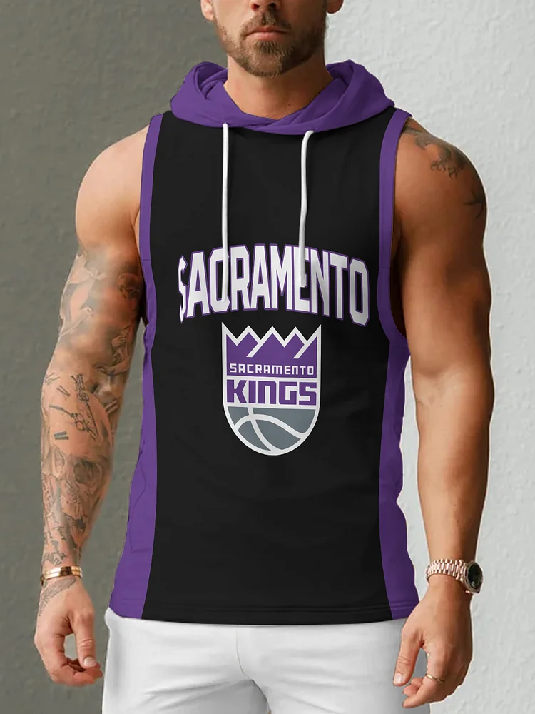 Sacramento Kings  Men's Casual Comfy Sleeveless Hooded Tank Top