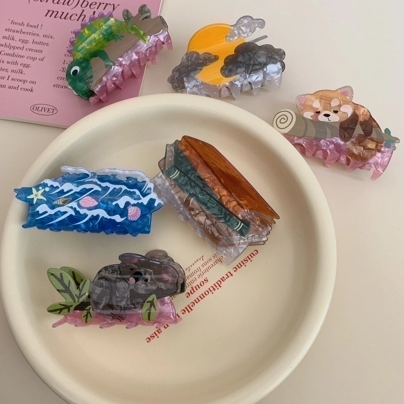 Women’s Cute Book Animal Sea Wave Arylic Hair Claws