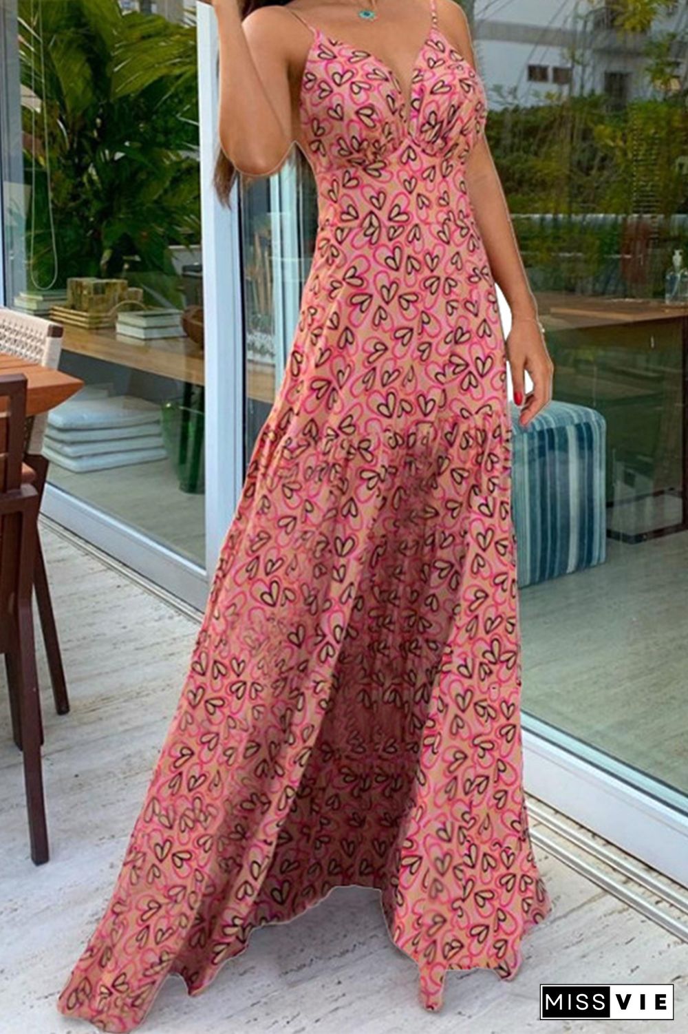 Fashion Print Split Joint Spaghetti Strap Printed Dress Dresses