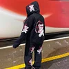 Unisex High Street Hip Hop Y2K Embroidered Print Zipper Hoodie Pants by Inlyline
