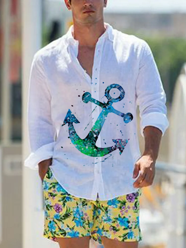 Pre-sale Men's casual shirt anchor print shirt