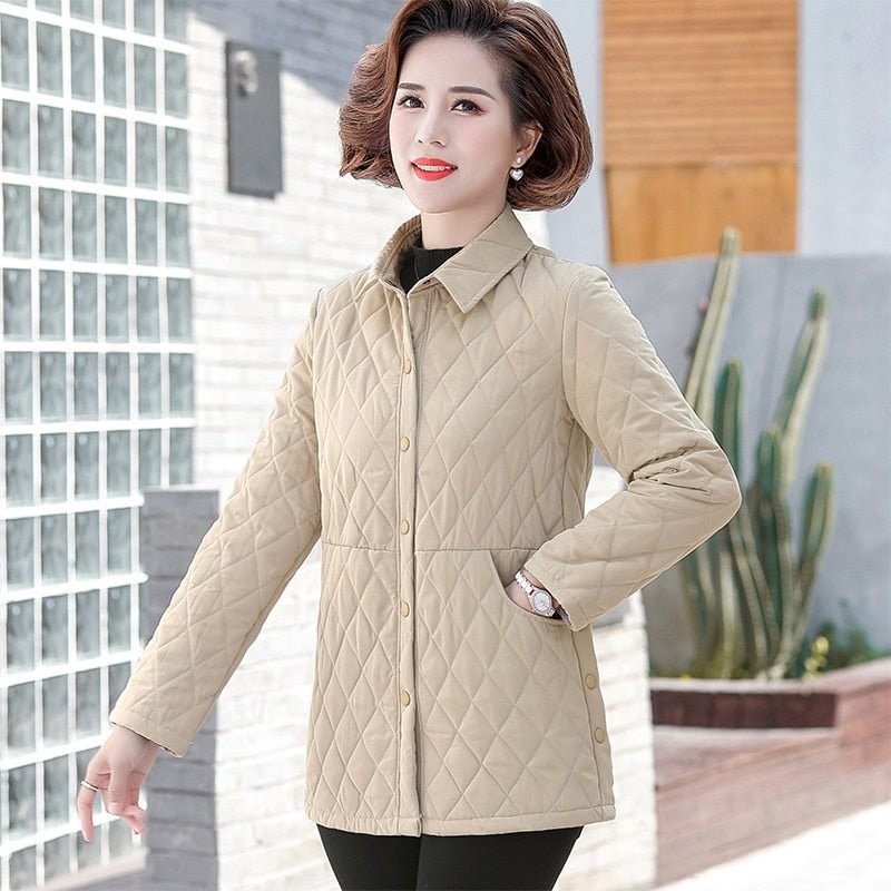 Autumn Women's Cotton Jacket New Solid Color Plus Size 5XL Thin Cotton Padded Shirt Jacket Middle-aged Elderly Mothers Clothing