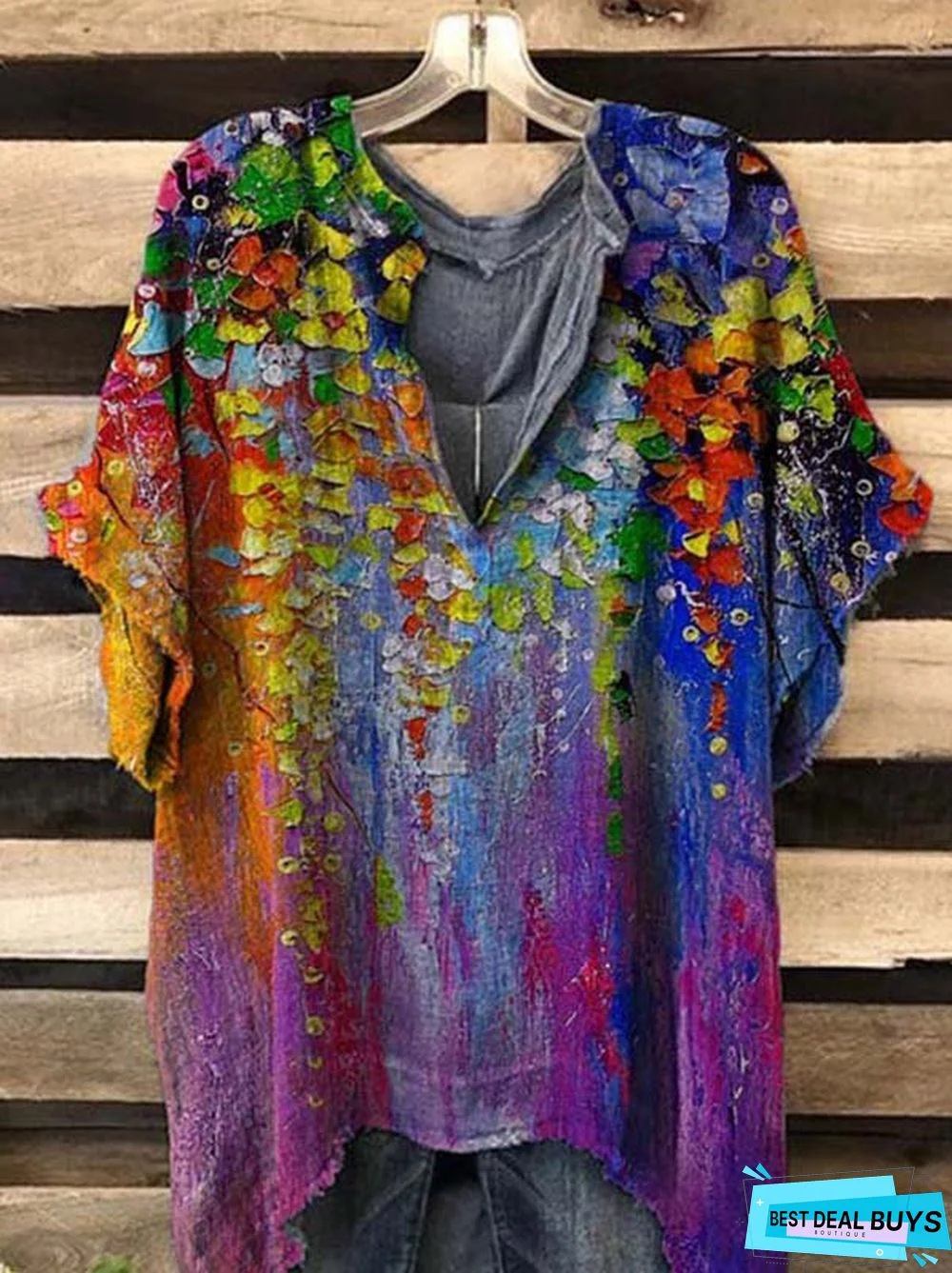 Short Sleeve Floral-Print V Neck Casual Tops