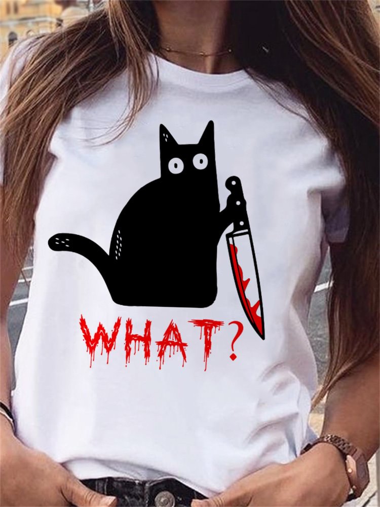 Holding Knife Black Cat What T Shirt