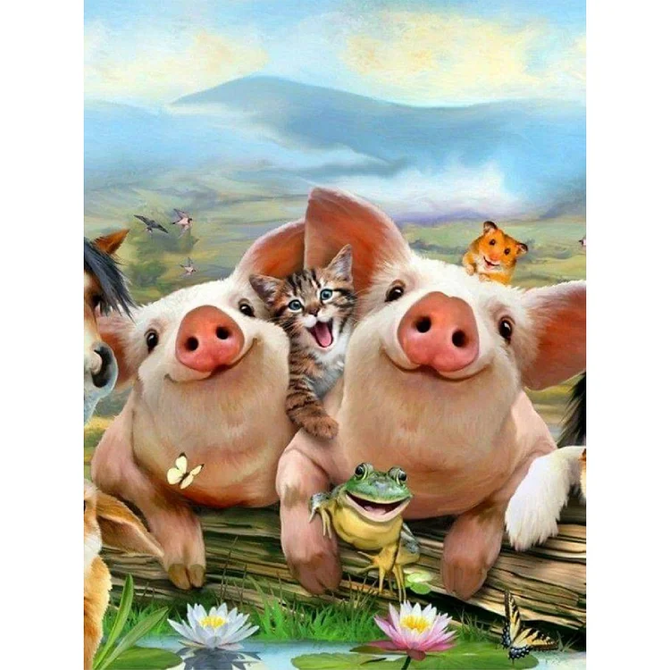 Two Little Pigs 30*40CM(Canvas) Full Round Drill Diamond Painting gbfke