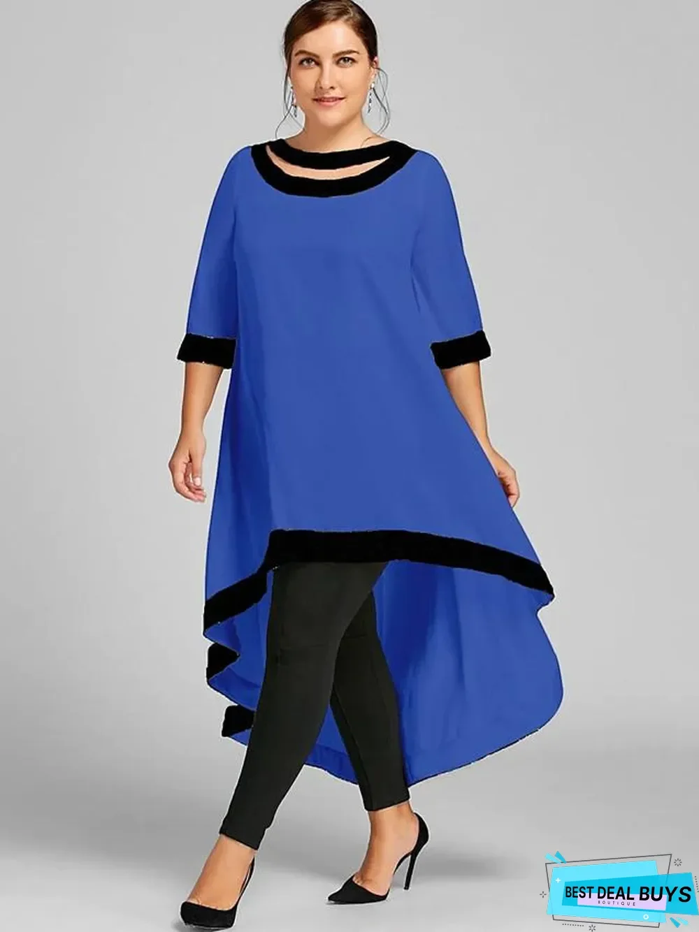Women's Swing Dress Midi Dress - 3/4 Length Sleeve Solid Color Clothing Spring & Summer Plus Size Casual White Black Blue Wine Navy Blue White Dresses