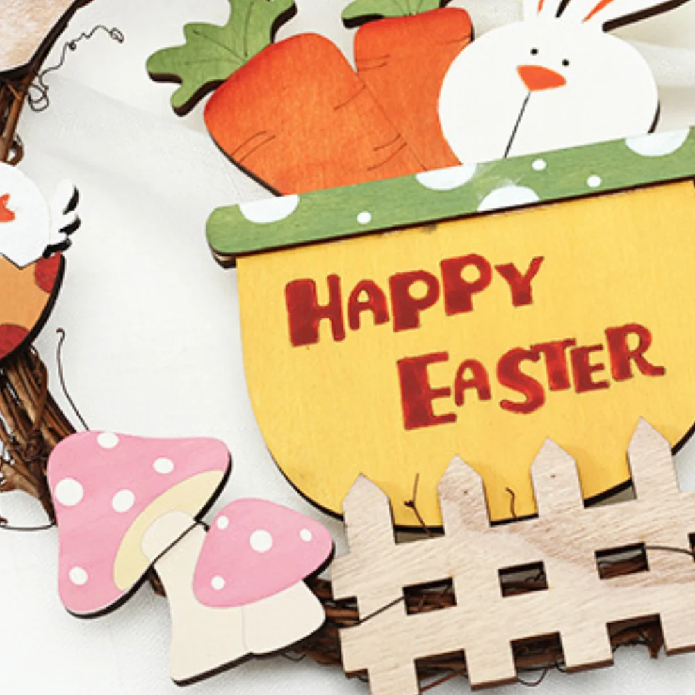 Easter Wooden Bunny Easter Egg Garland Wall Door Hanging Decoration