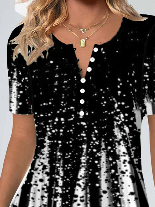 Women Half Sleeve V-neck Solid Color Dress