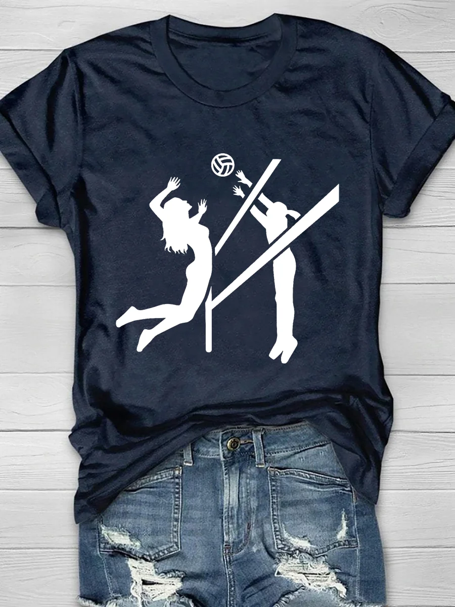 Playing Volleyball Print Short Sleeve T-Shirt