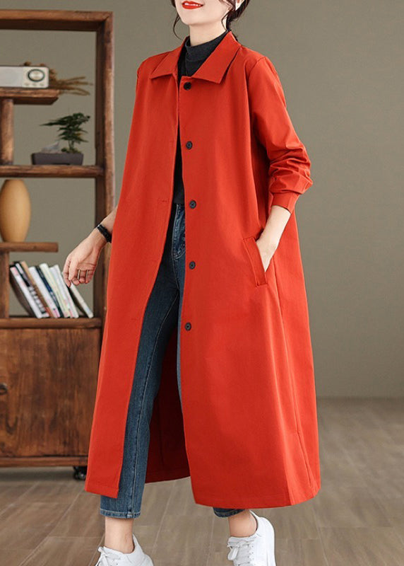 VCSHOES Red Peter Pan Collar Button Cotton Trench Coat Spring