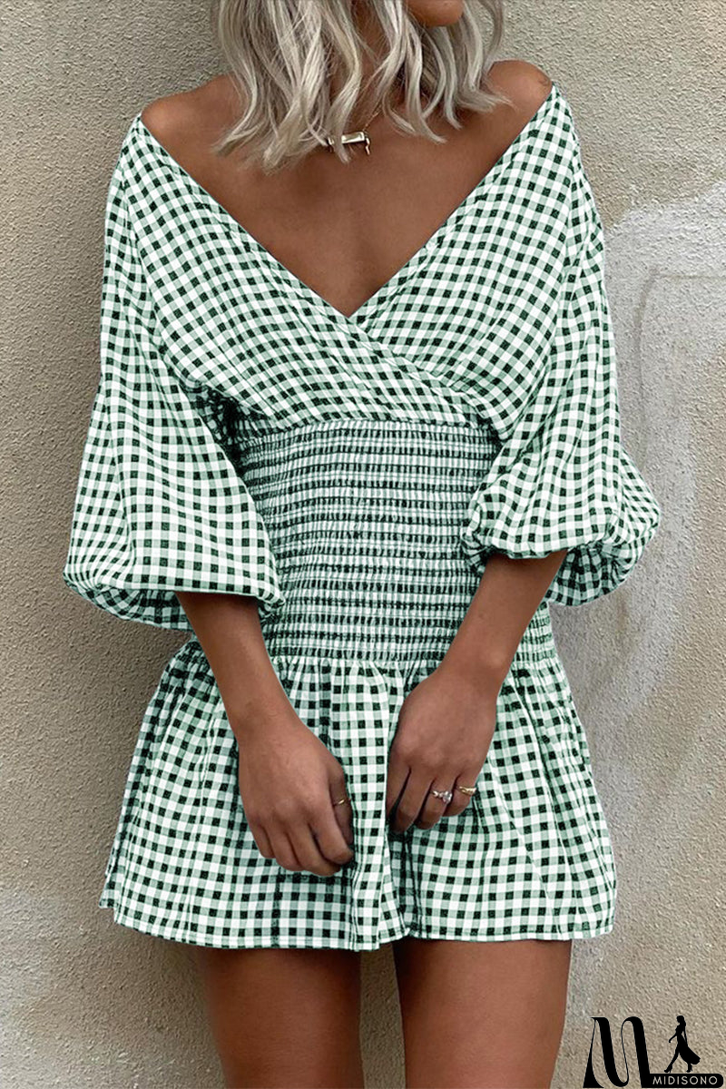 MidiSono - Casual Plaid V Neck Waist Skirt Dresses(5 Colors)