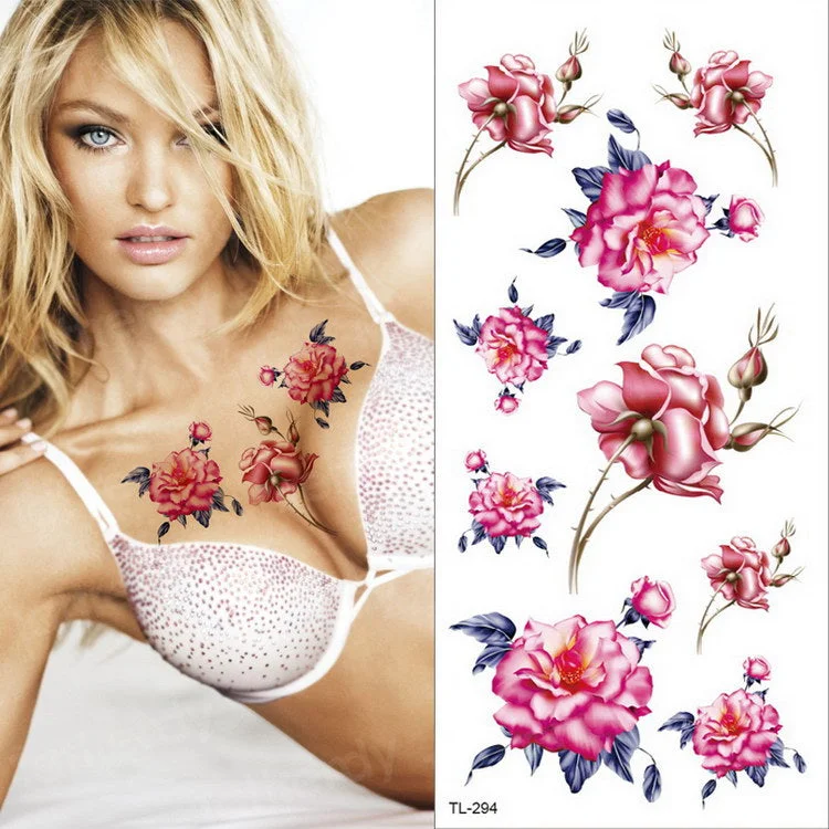 waterproof tattoo temporary sticker tattoo flower water transfer rose temporary tattoos on the body art girls bikini stickers