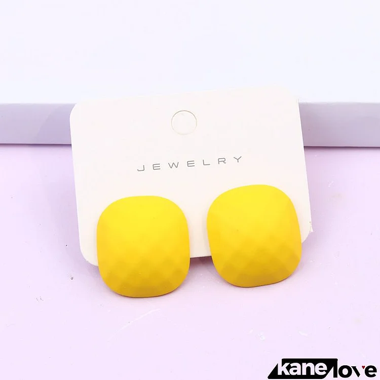 Women's Simple Square Polygonal Three-Dimensional Faceted Spray Paint Candy Color Earrings