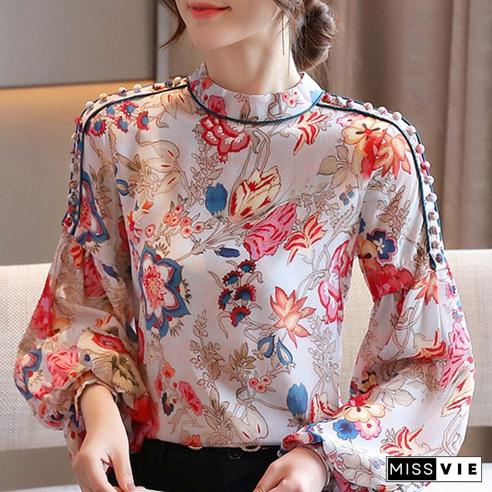 Long Sleeve Women Blouses Shirts Blusas Mujer De Moda Blouse Women Print Chiffon Blouse Shirt Women Tops Clothes Blusa D419