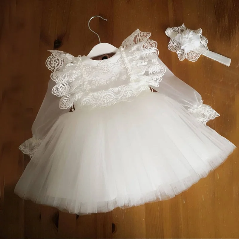 Infant Baby Girls Lace Embroidery White Dress Newborn Baptism Princess Dress For Baby first 1st Year Birthday Vestidos