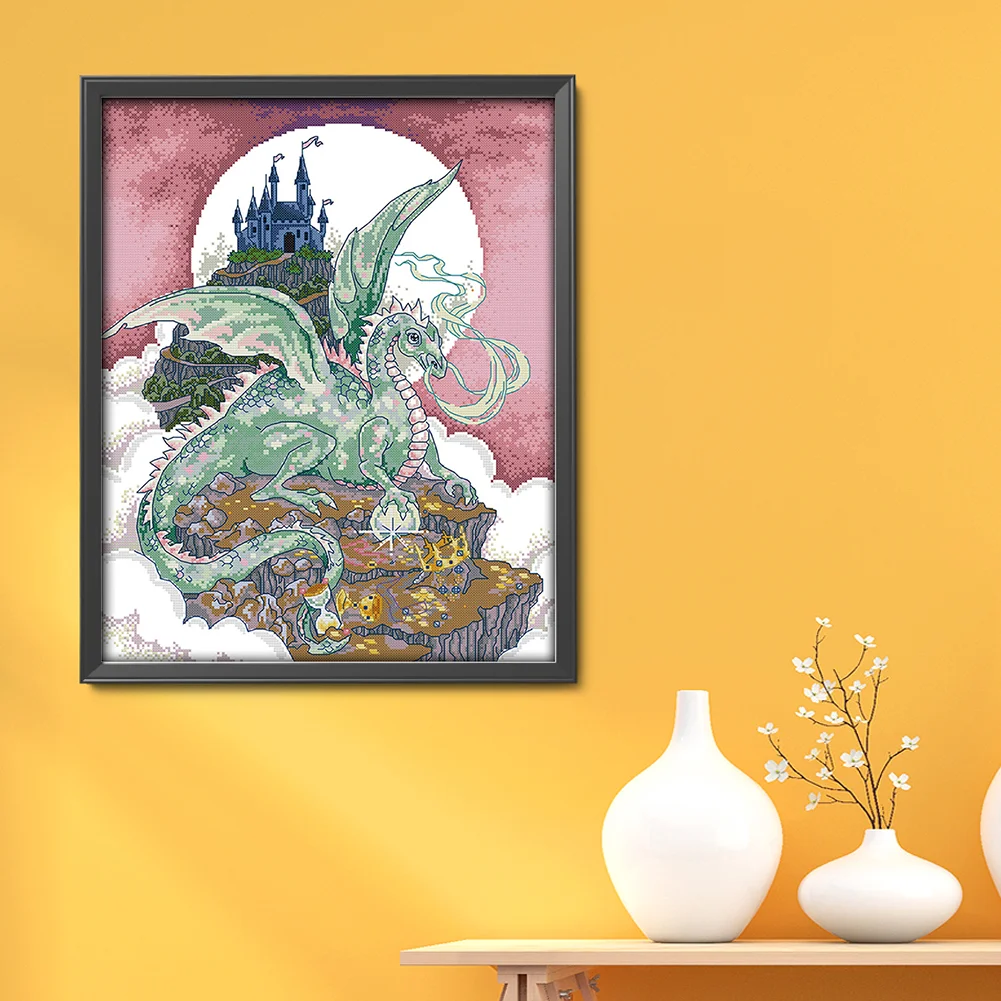 DIY Stamped Cross Stitch 14CT Partial Embroidery 40*49cm - Castle Guardian