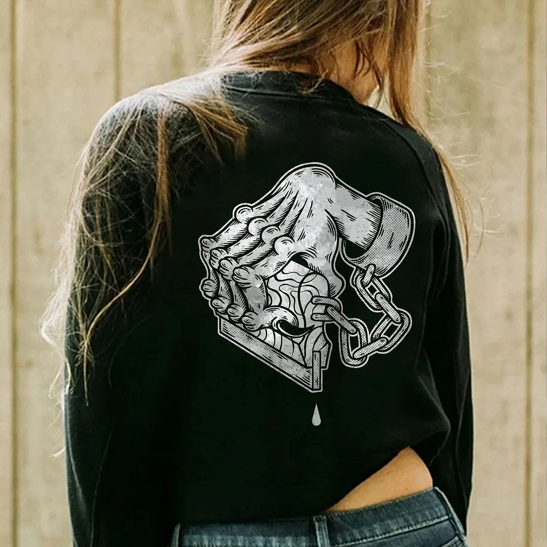 Handcuffs Heavy Shackles Casual  Black Print Sweatshirt