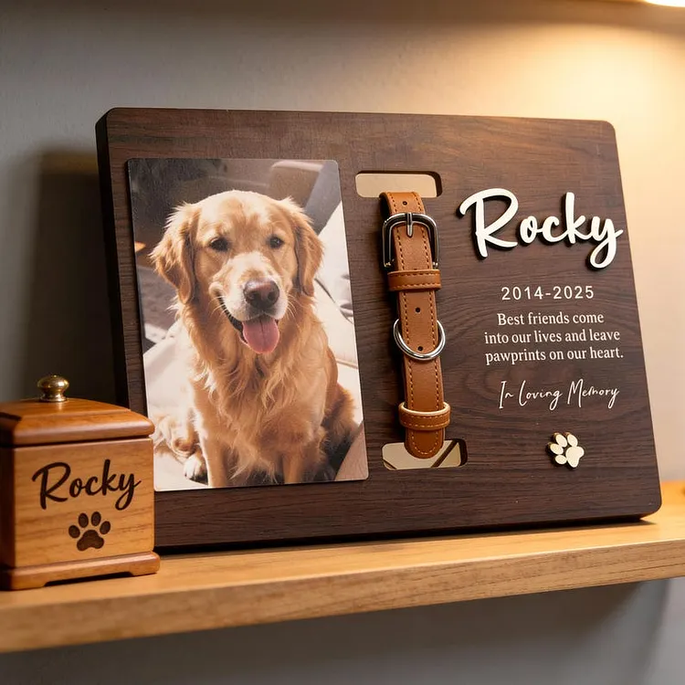 Memorial Pet Collar Sign, Custom Dog Memorial Wood Frame With Collar Holder