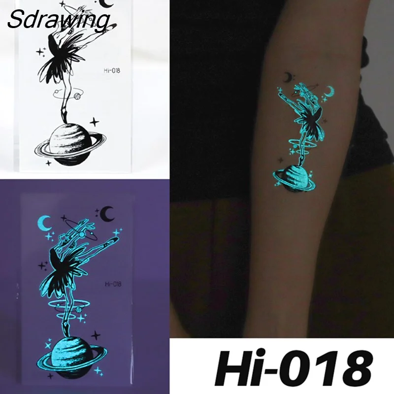 Sdrawing Glowing Tattoo Sticker Dandelion Glowing Temporary Tattoo Butterfly Crane Waterproof Tattoo Art Bear Fake Tattoo Men Women