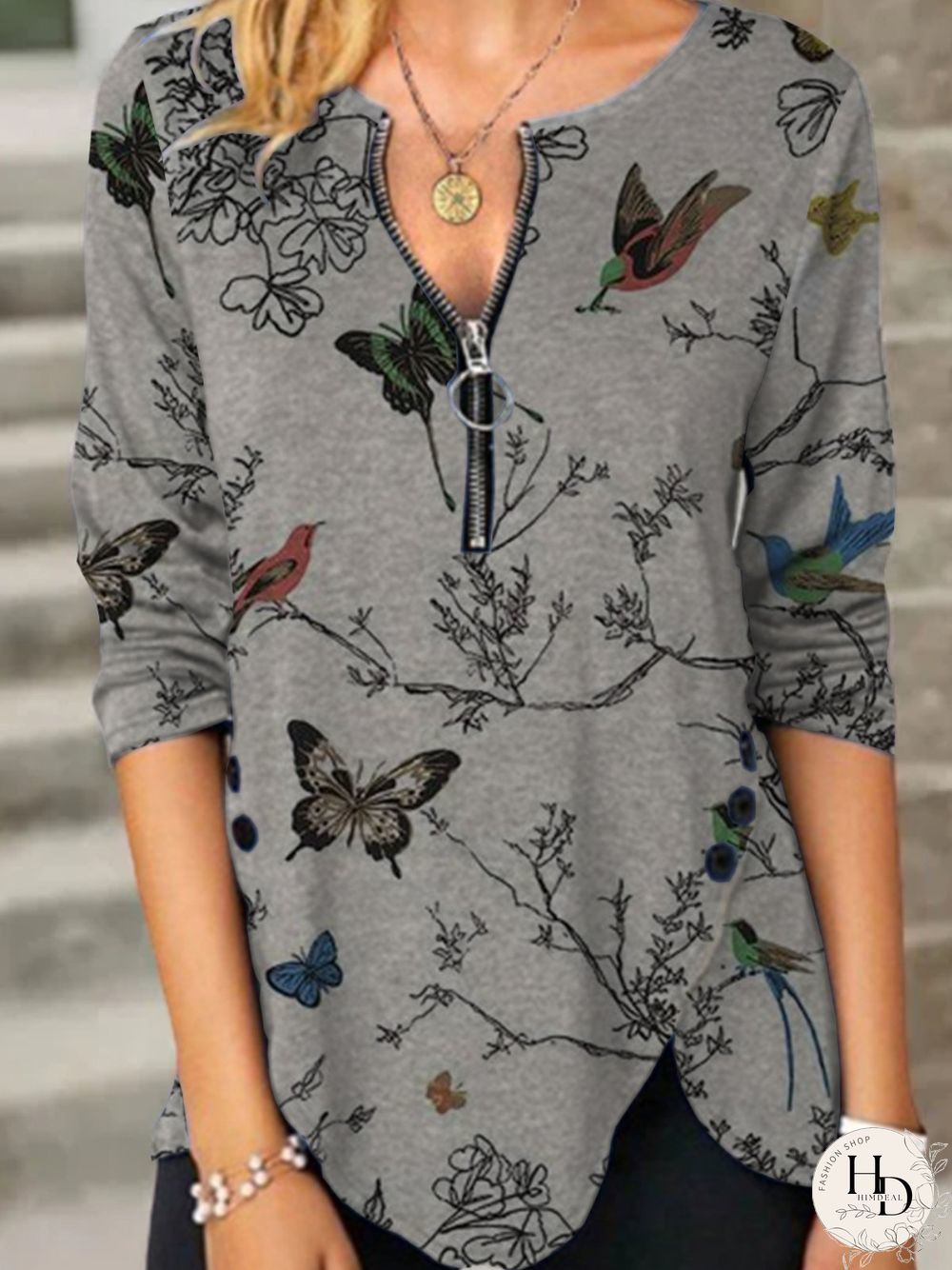 Casual Floral Long Sleeve V Neck Plus Size Printed Tops T-shirts