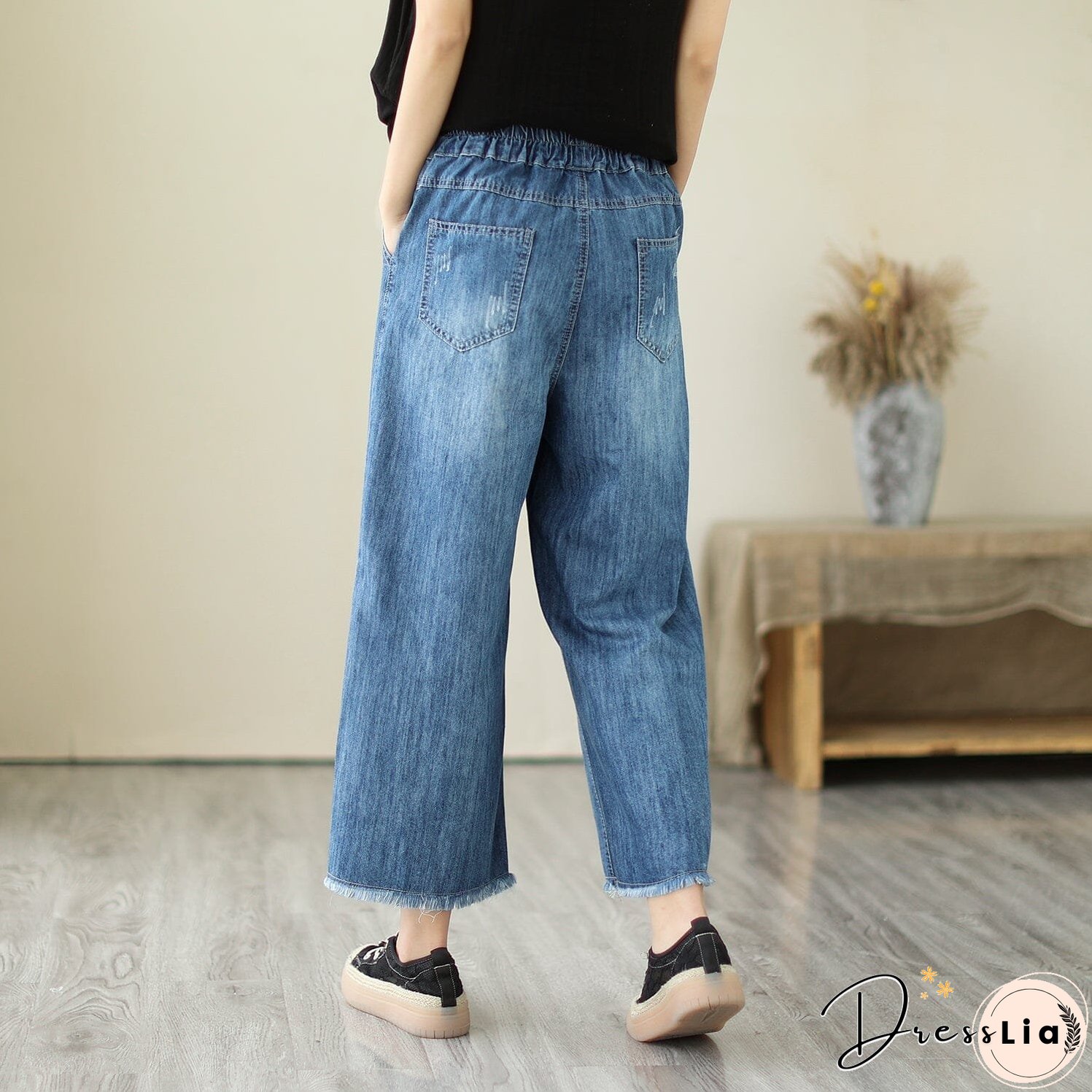 Summer Casual Embroidery Wide Leg Denim Pants