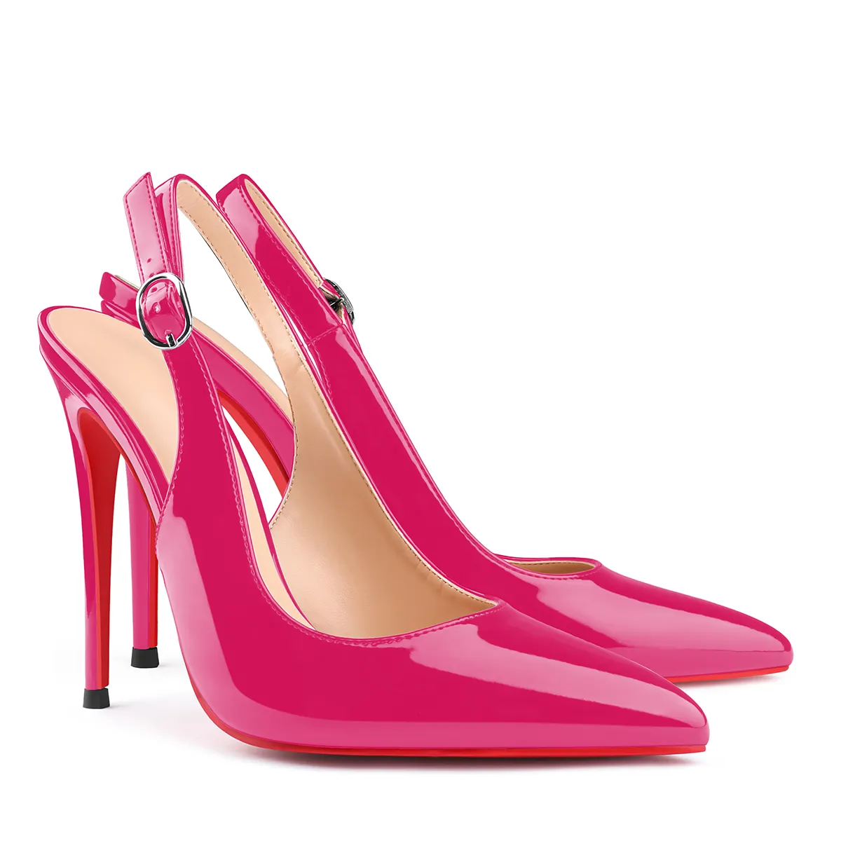120mm Women's Pointed Toe Slingback Heels Red Bottoms Pumps Dress Shoes-vocosishoes