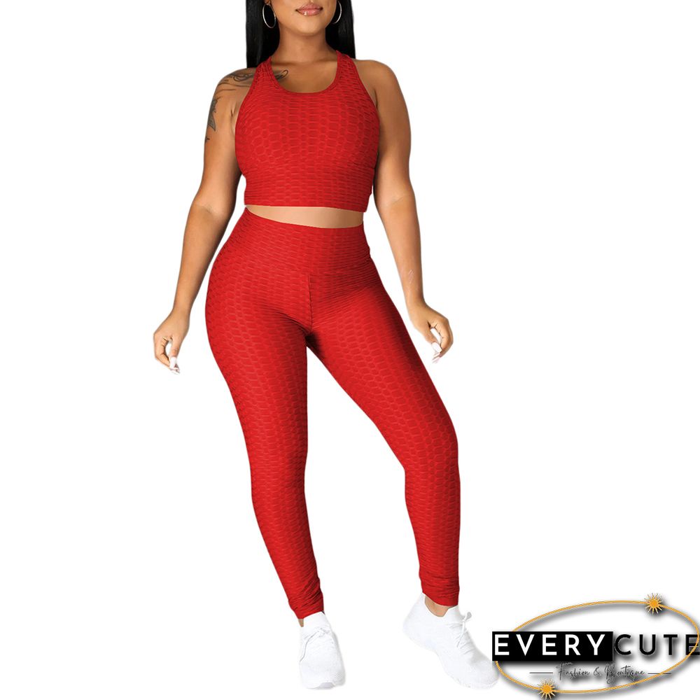 Red Jacquard Bubble Tank with Pant Set