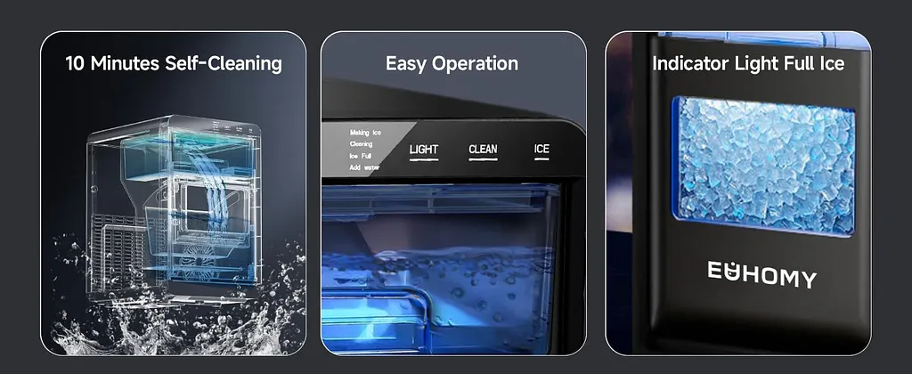 【Super Brand Day】EUHOMY Nugget Ice Maker Countertop, 35Lbs/24H&44Lbs/24H Pebble Ice Maker Machine, Self-Cleaning Pellet Ice Machine with Ice Scoop&basket, Sonic Countertop Ice Machine for Home/Kitchen/Office(Black) 【Super Brand Day】EUHOMY Nugget Ice Maker Countertop, 35Lbs/24H&44Lbs/24H Pebble Ice Maker Machine, Self-Cleaning Pellet Ice Machine with Ice Scoop&basket, Sonic Countertop Ice Machine for Home/Kitchen/Office(Black)