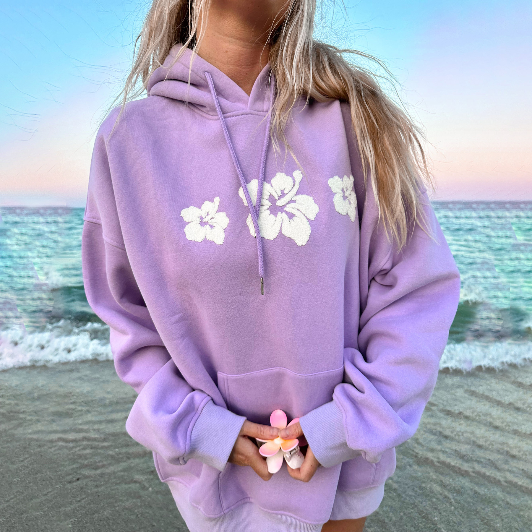 Girl's HIBISCUS FLOWER TOWEL EMBROIDER HOODIE