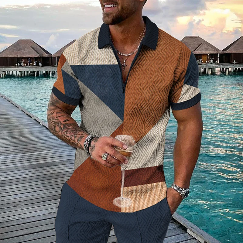Multi-Color Matching Print Polo Shirt