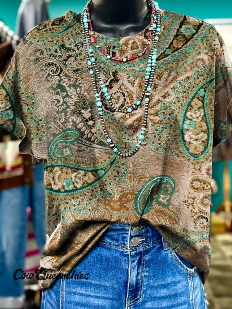 Vintage Paisley Print Casual T-shirt Multicolor / S