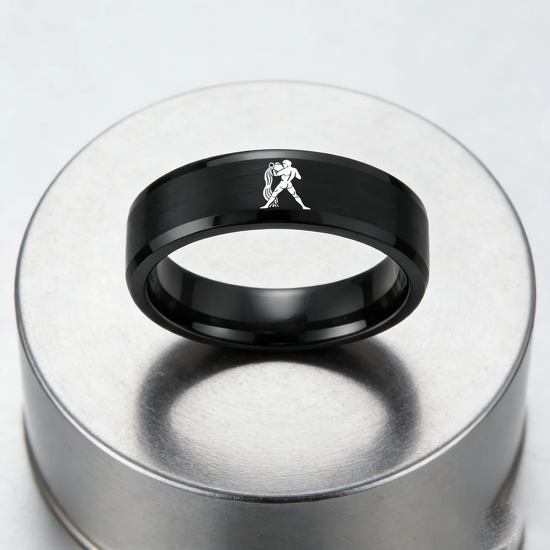 Flat Aquarius Tungsten Wedding Bands Tungsten Rings Black Comfort fit for Womens or Mens 4MM 6MM 8MM