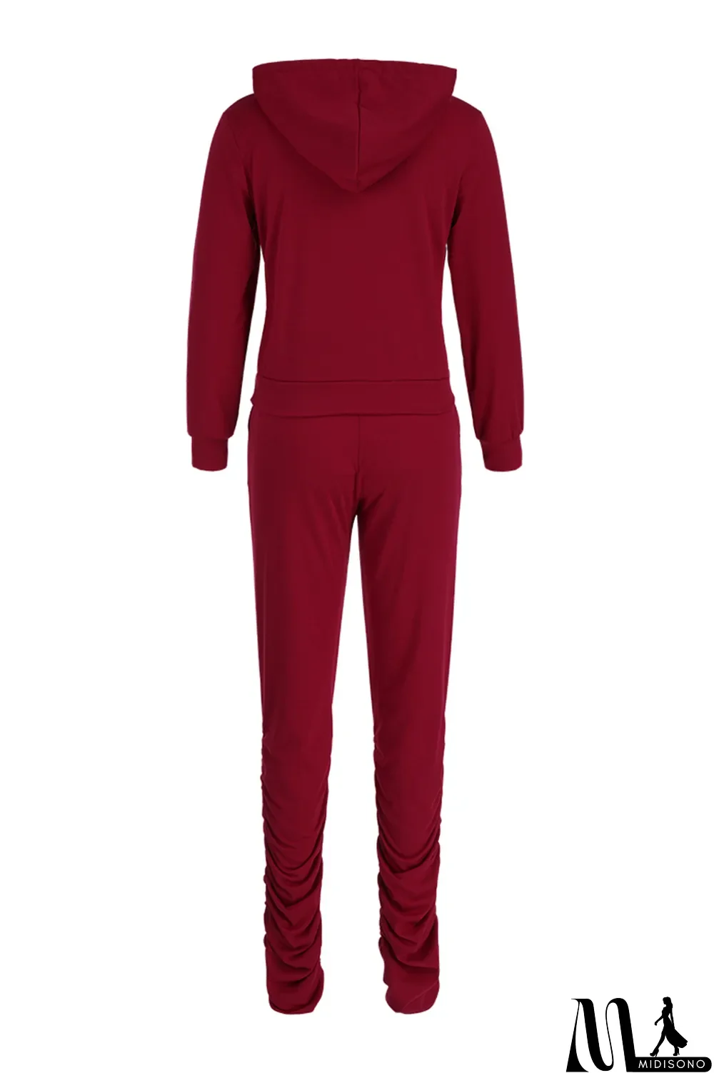 MidiSono - Red Fashion Casual Letter Print Fold Hooded Collar Long Sleeve Two Pieces