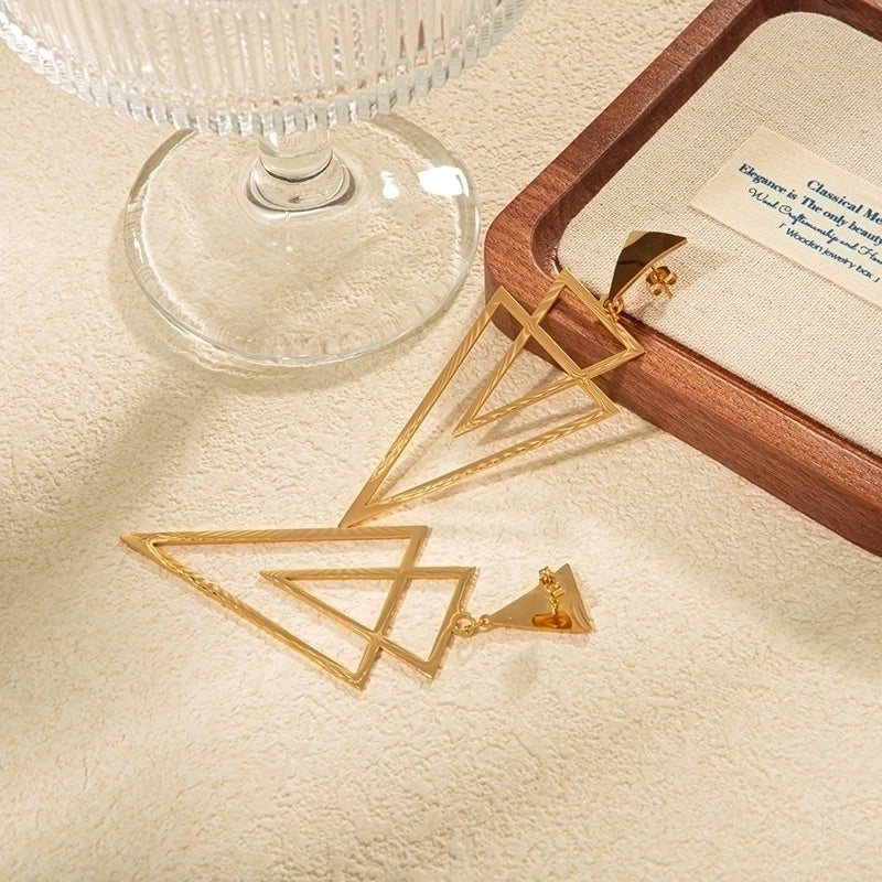 1 Pair Exaggerated Streetwear Triangle Plating 304 Stainless Steel 14K Gold Plated Drop Earrings4