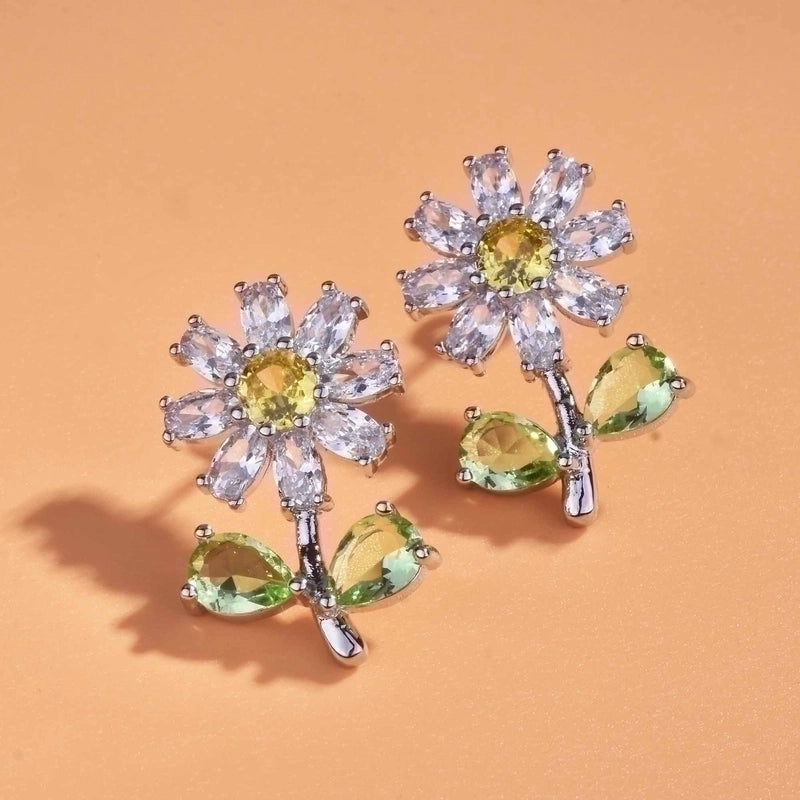 Streetwear Flower Copper Artificial Gemstones Crystal Earrings
