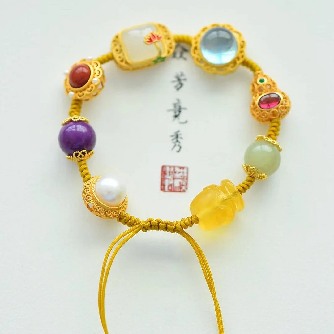 Amber White Jade Pearl Fortune Wealth Blessing Bracelet