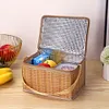 Portable Wicker Rattan Outdoor Camping Picnic Bag Food Container Basket