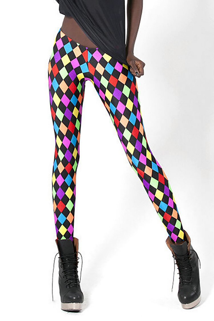Fluorescent Rainbow Starry Sky Digital Diamond-Shaped Printing Leggings