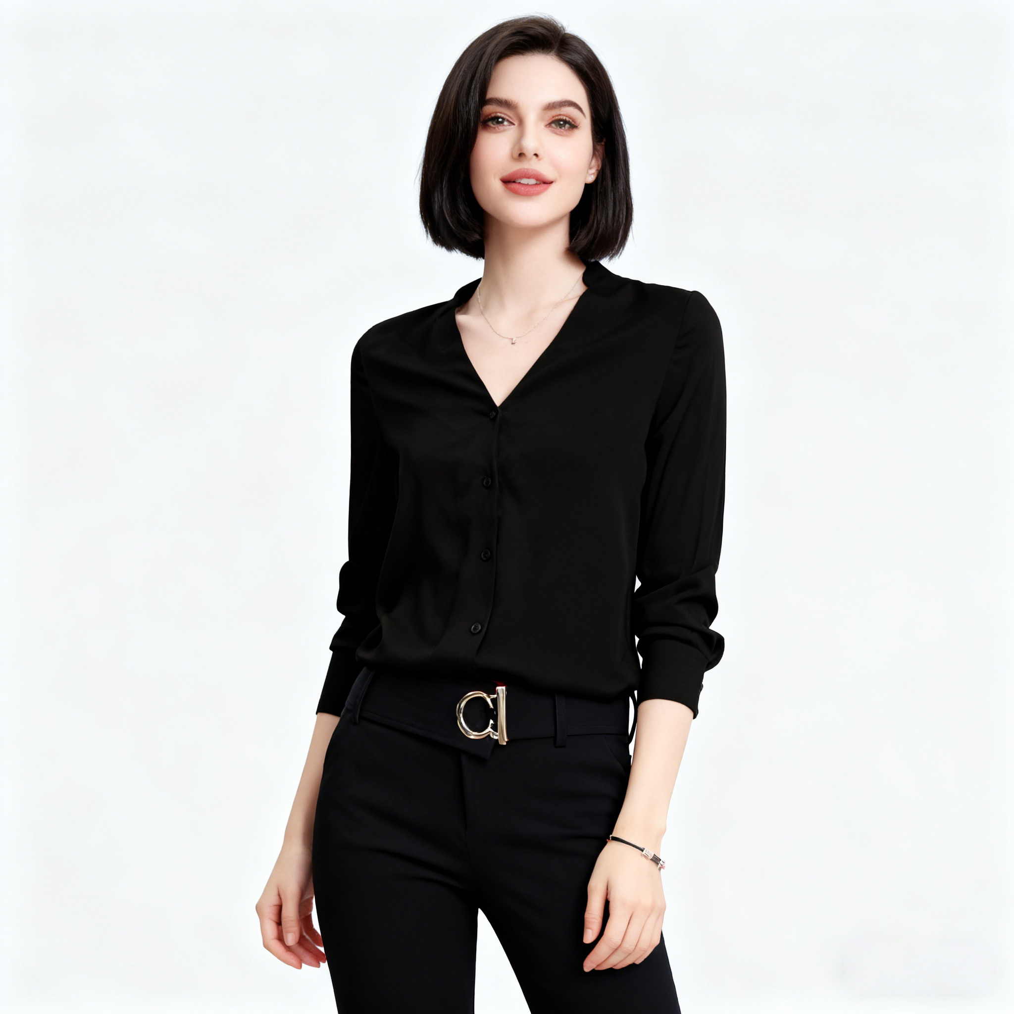 Elegant V-neck Silk Blouse With Buttons  REAL SILK LIFE