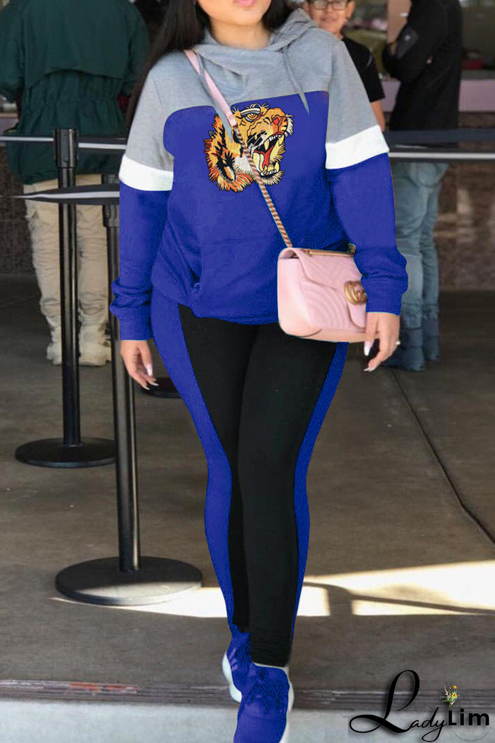 Tangerine Red Casual Print Patchwork Hooded Collar Long Sleeve Two Pieces