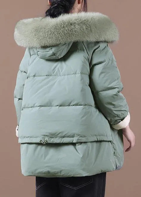 Casual green warm winter coat plus size clothing parka hooded fur collar coats